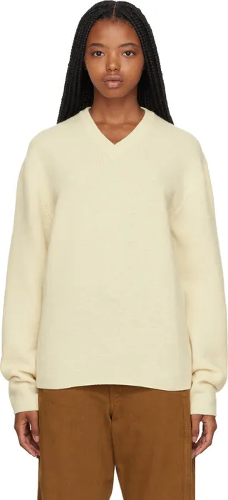 LEMAIRE Off-White V-Neck Sweater