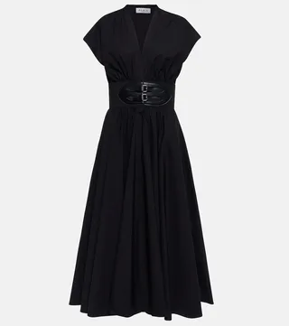 Belted cotton poplin midi dress