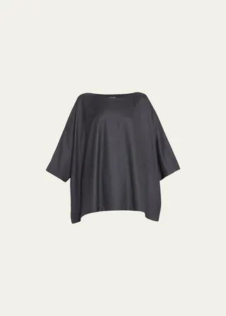 Bateau-Neck Wool Tunic Top (Long Length)