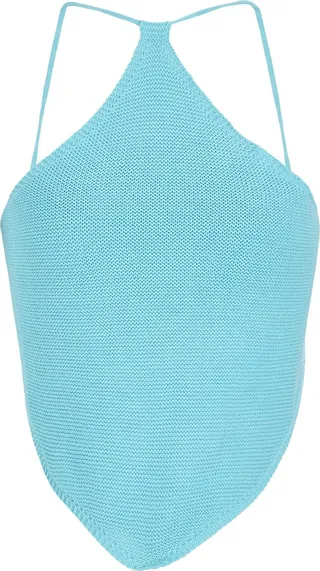 Knit Backless Halterneck Top Top Turquoise
