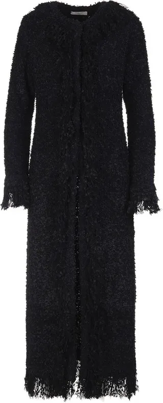 Woman Long Coat In Black Mongolia Wool