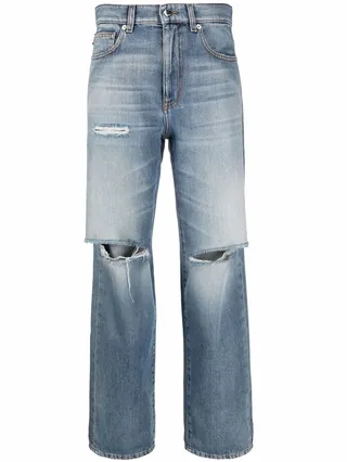 Distressed Straight-Leg Jeans