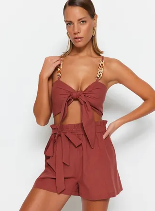 Tie Detail Crop & Shorts Set