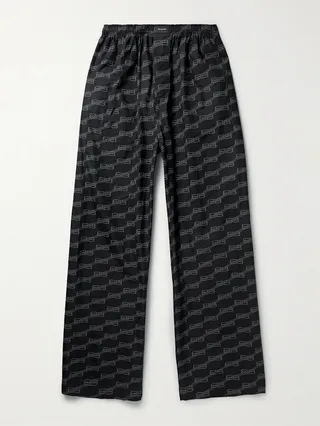 Wide-Leg Logo-Print Cotton-Poplin Pyjama Trousers
