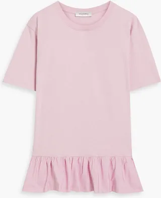 Ruffled faille-paneled cotton-jersey T-shirt
