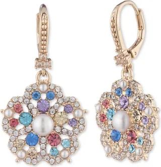 Floral Crystal Cluster Drop Earrings