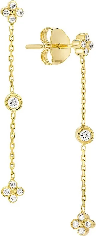 14k Yellow Gold & 0.13 TCW Diamond Alternate Bezel Drop Earrings