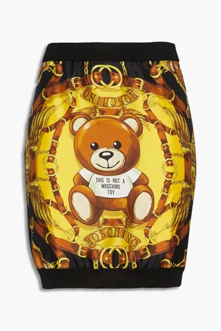 Printed silk-twill paneled cotton mini skirt