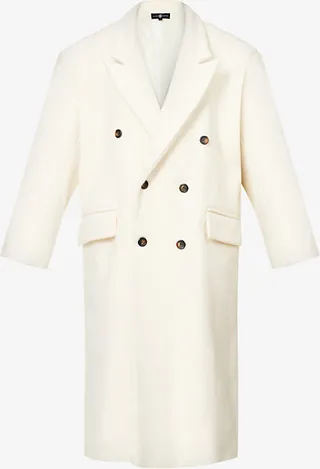 Womens Off White Padded-shoulder Double-breasted Wool Coat