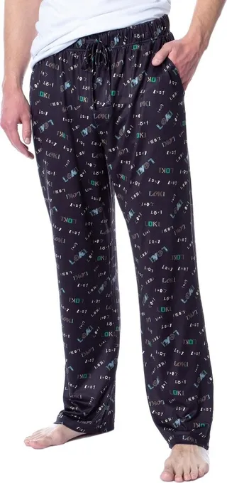 Marvel Mens' Loki TV Series Logo Icon Tossed Print Sleep Pajama Pants (X-Large) Black