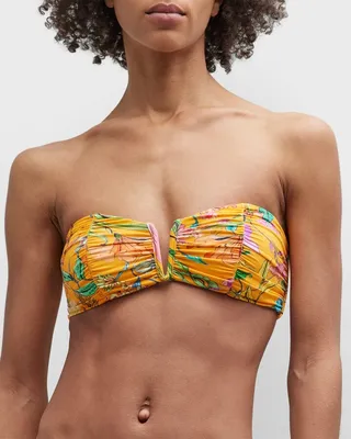 Wild Bloom Ruched Bandeau Bikini Top
