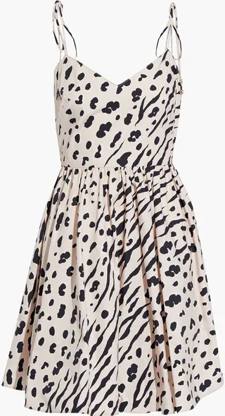 Gathered printed cotton-poplin mini dress