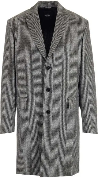 Dolce & Gabbana Single Breasted Herringbone Coat