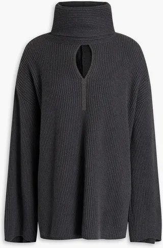 Cutout ribbed cashmere turtleneck sweater