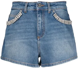 Crystal-Embellished Denim Shorts