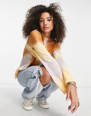 Free People Be Free tie dye long sleeve top in brown combo