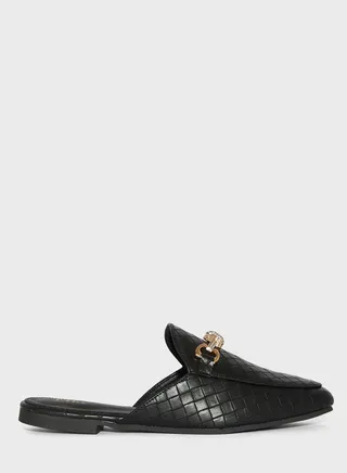 Pearl Detail Tbar Slip On Black