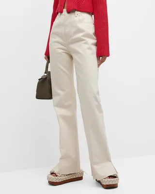 High Rise Flared Raw Hem Jeans