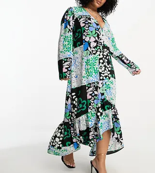 ASOS DESIGN Curve hi low hem midi dress in splice floral print