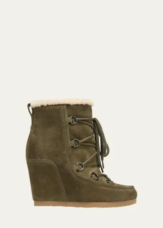Elfred Suede Shearling Lace-Up Booties