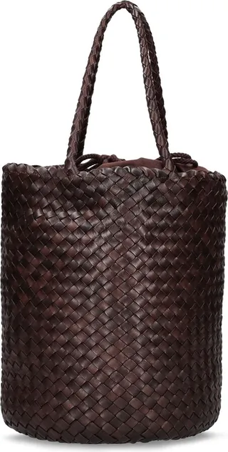 Hand braided leather straps basket bag