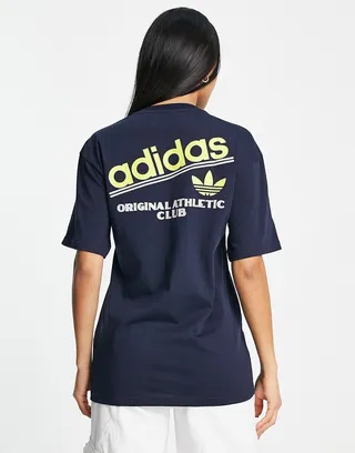 adidas Originals SPRT US Athletic club boyfriend fit t-shirt in ink navy with back print
