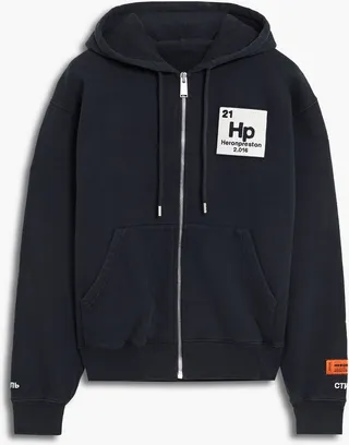 Appliquéd printed French cotton-terry zip-up hoodie