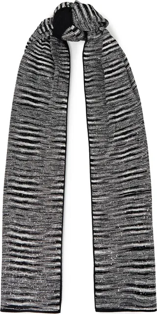 Sequin-embellished space-dyed knitted scarf
