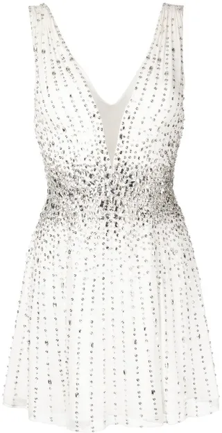 Embellished Plunge-Neck Mini Dress