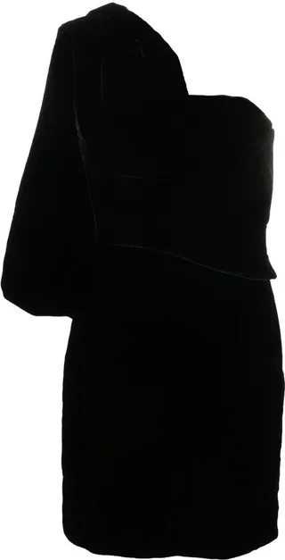 Sash-Shoulder Velvet Mini Dress