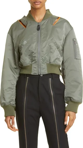 Open Back Tie Nylon Bomber Jacket
