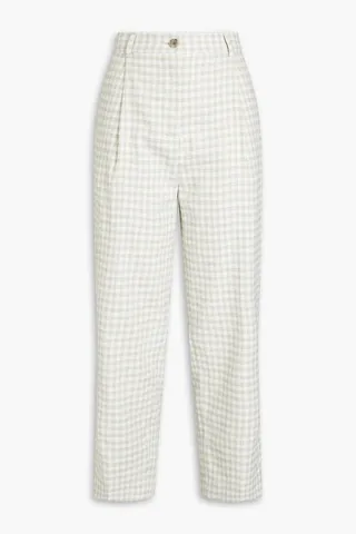Cropped gingham cotton-blend straight-leg pants