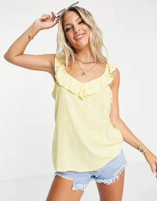 JDY ruffle cami top in yellow ditsy