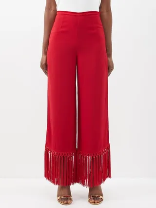 Tulum Fringed Crepe Cropped Trousers