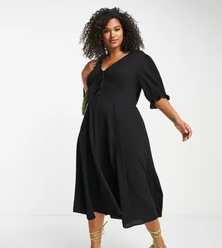 ASOS DESIGN Curve tie front midi tea dress with panels in black
