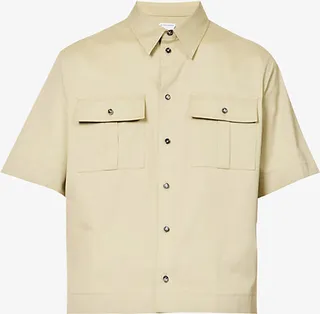 Mens Travertine Patch-pocket Boxy-fit Cotton-blend Shirt