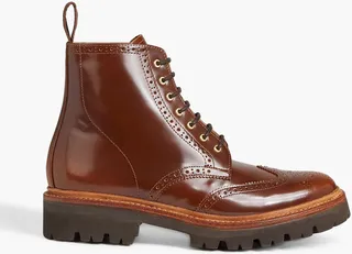 Emmaline perforated glossed-leather combat boots