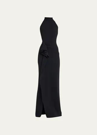 Gushana Sleeveless Ruffle Jersey Halter Gown