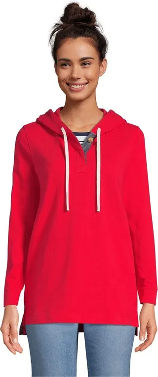 Lands' End Women's Petite Long Sleeve Heavyweight Jersey Button Front Hoodie Tunic