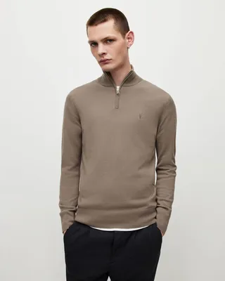 Kilburn Zip Funnel Neck Ramskull Sweater - Bayleaf Taupe