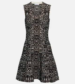 Leopard-print jacquard minidress