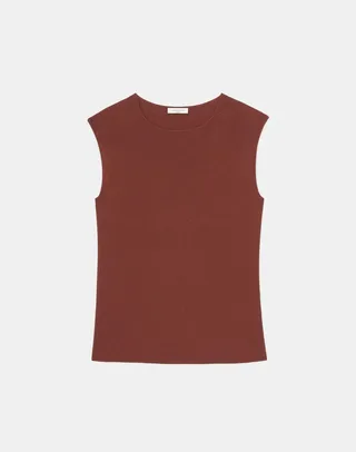 Finespun Voile Ribbed Crew Neck Shell