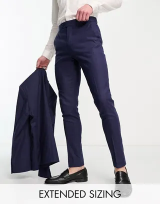 ASOS DESIGN skinny linen mix suit pants in navy
