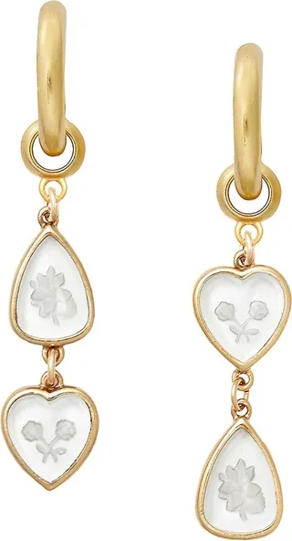 Nona 24K Antique Goldplated Crystal Charm Huggie Hoops