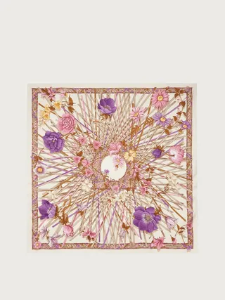 Ferragamo Women Vimini print silk foulard Beige