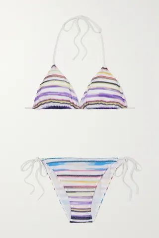 Missoni - Mare Striped Metallic Crochet-knit Triangle Bikini - White