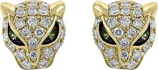 14K Yellow Gold Diamond & Tsavorite Stud Earrings - 0.73 tcw