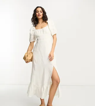 & Other Stories exclusive linen midi dress with split in off white