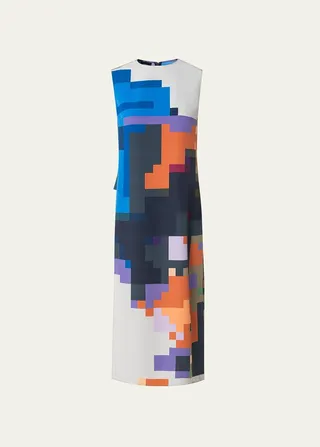 Flowers At Home-Print Silk-Crepe Tunic Blouse