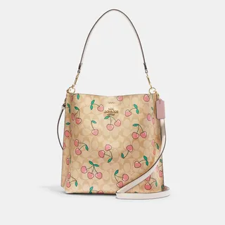 Mollie Bucket Bag In Signature Canvas With Heart Cherry Print